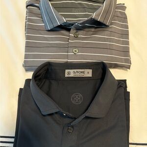 Two G/FORE rub gusset tech pique modern spread collar golf polo.